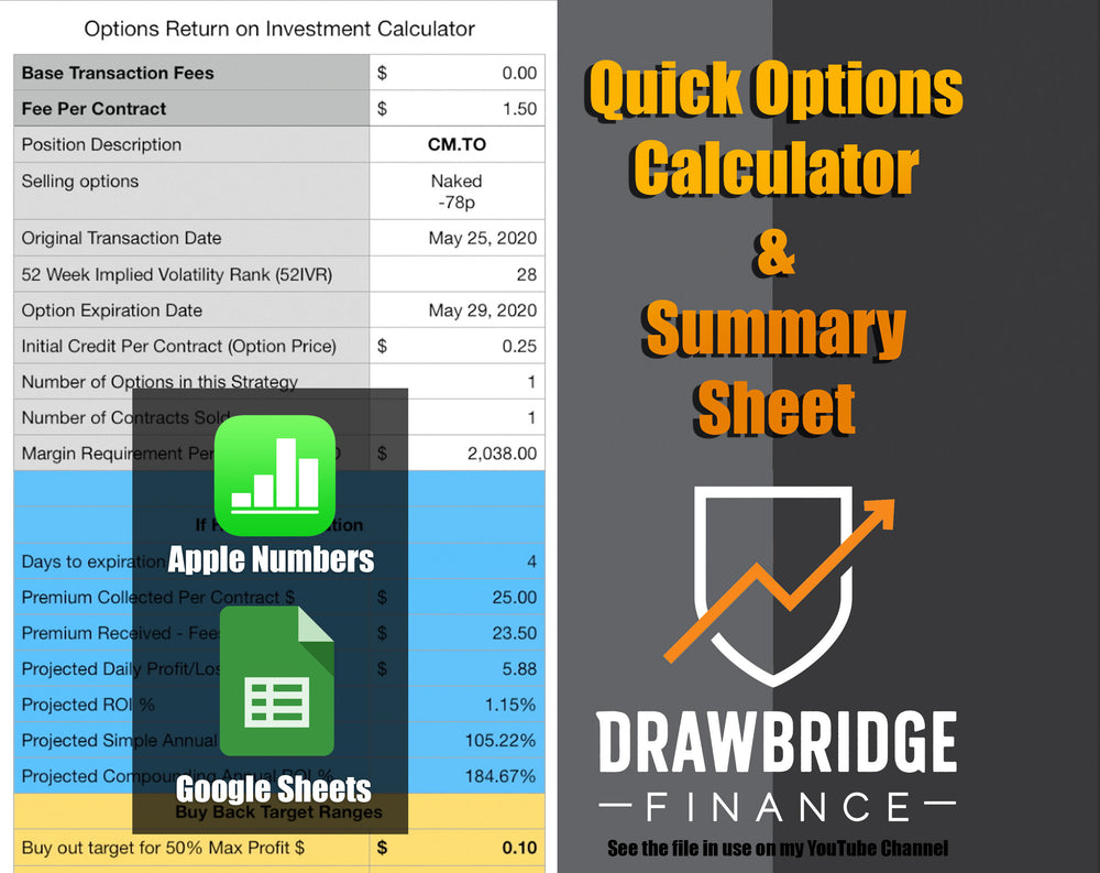 Quick Option Calculator and Currently Open Options Tracking Spreadshee ...